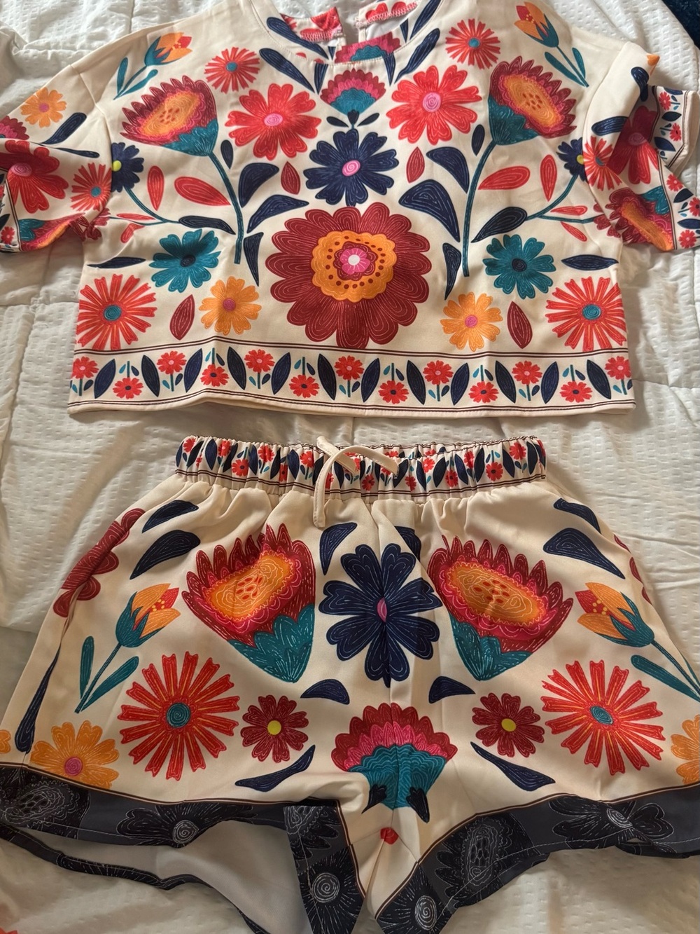 Womens Floral Print Set - Cream Multicolor